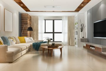 3d rendering loft luxury living room with bookshelf near bookshelf